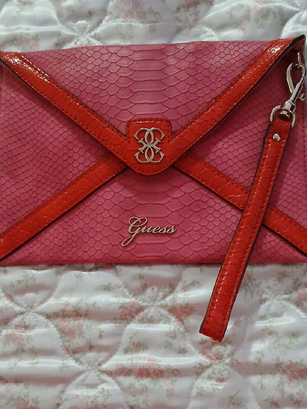 Guess Pink and Red Envelope Wristlet Clutch